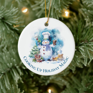 Funny Chef Snowman Ornamento de Navidad