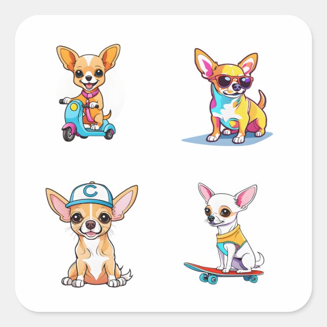 Funny Chihuahua Personalizado Art 4 Pack Pegatinas (Anverso)