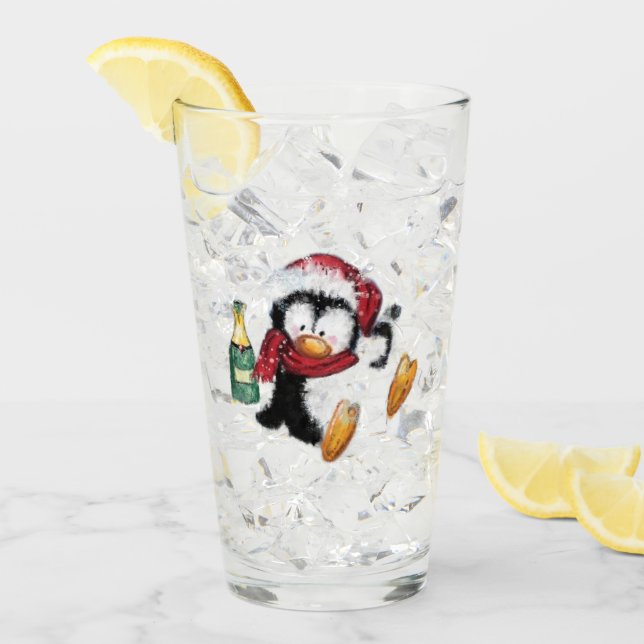 Funny Christmas Penguin Glass (Anverso (hielo))