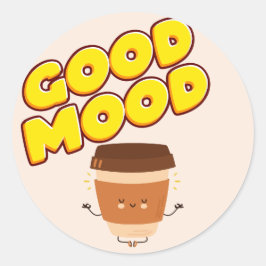 Funny Coffee Good Mood Classic Round Pegatina