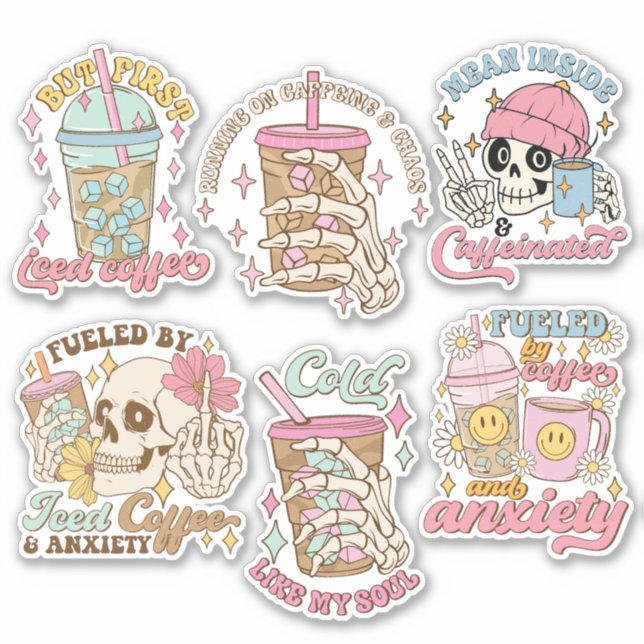 Funny Coffee Quote Vinyl Pegatina Pack (Anverso)