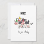 Funny Cow Herd Pun Birday Card<br><div class="desc">Herd es tu cumpleaños - tarjeta graciosa de cumpleaños con un minimalista ilustracion de un rebaño de vacas con gorras fiestas</div>