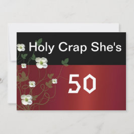 Funny cumpleaños 50, flores blancas, invitación