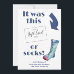 Funny Cumpleaños Tarjeta de Regalo Voucher Holder<br><div class="desc">¡Algunas personas son demasiado difíciles de comprar! No tengo nada en contra de los calcetines por regalos, pero sabes que ya tiene un cajón lleno. Este año, ¿por qué no darle una tarjeta de regalo y dejar que compre algo que realmente quiere? Adjunte su propio vale a este gracioso titular...</div>