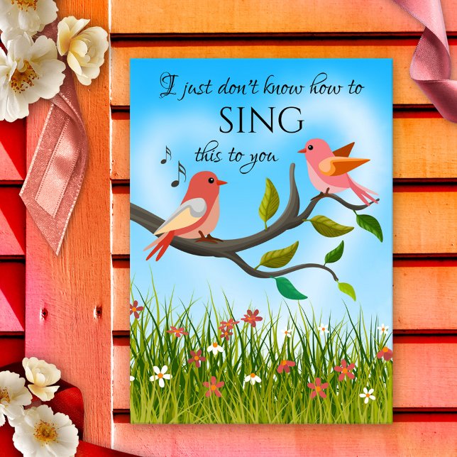 Funny Cute Love Birds Tarjeta Día de San Valentín (Funny and  colorful Valentine's Day card featuring cute love birds in a happy spring meadow.)