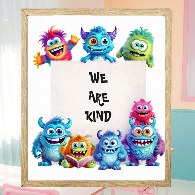 Funny Cute Monsters Classroom Decoración Poster de (Funny Cute Monsters with Your Own Text Poster)