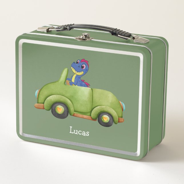 Funny dinosaur antiguo coche cumpleaños Escuela ni (Anverso)