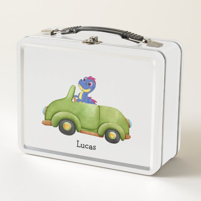 Funny dinosaurio antiguo coche Niños de la escuela (Anverso)