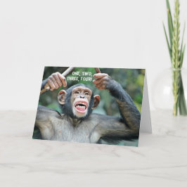 Funny Drummer Chimp Tarjeta de saludo de cuatro co