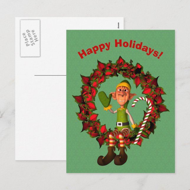 Funny Elf En La Postales De Festividad De Los Navi (Anverso / Reverso)