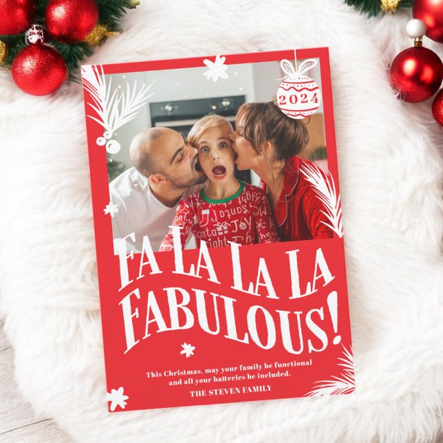 Funny Fa La La Fabulous Red Navidad (Funny Fa La La La Fabulous Red Christmas photo Holiday Card)