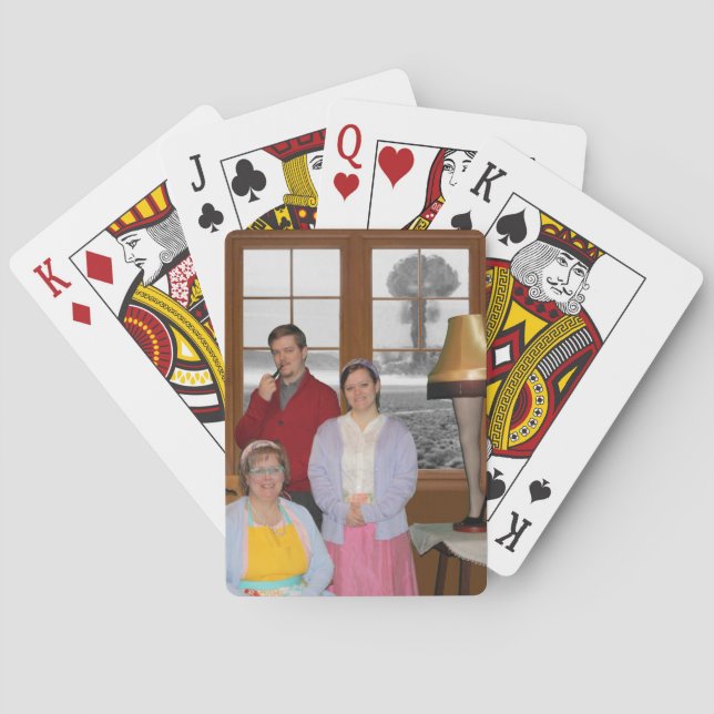 Funny familia de Navidades atómicos jugando cartas (Reverso)