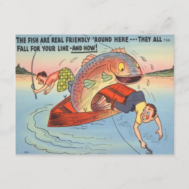 Funny Fish Fisher Personalizado de postales para p (Anverso)