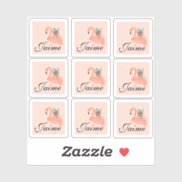 Funny Flamingo Holding Plants Frame Pegatina