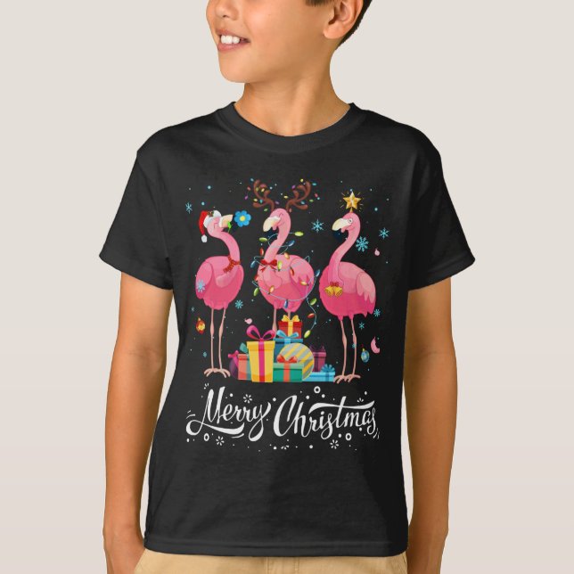 Funny Flamingo ilumina Santa Hat Sweater Xmas Tree (Anverso)