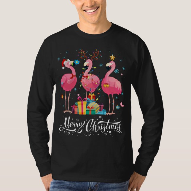 Funny Flamingo ilumina Santa Hat Sweater Xmas Tree (Anverso)