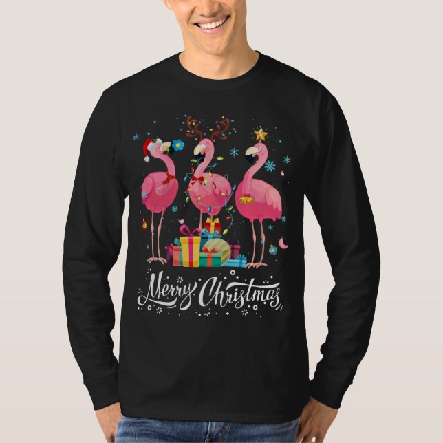 Funny Flamingo ilumina Santa Hat Sweater Xmas Tree (Anverso)