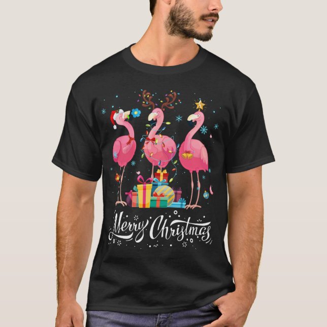 Funny Flamingo ilumina Santa Hat Sweater Xmas Tree (Anverso)