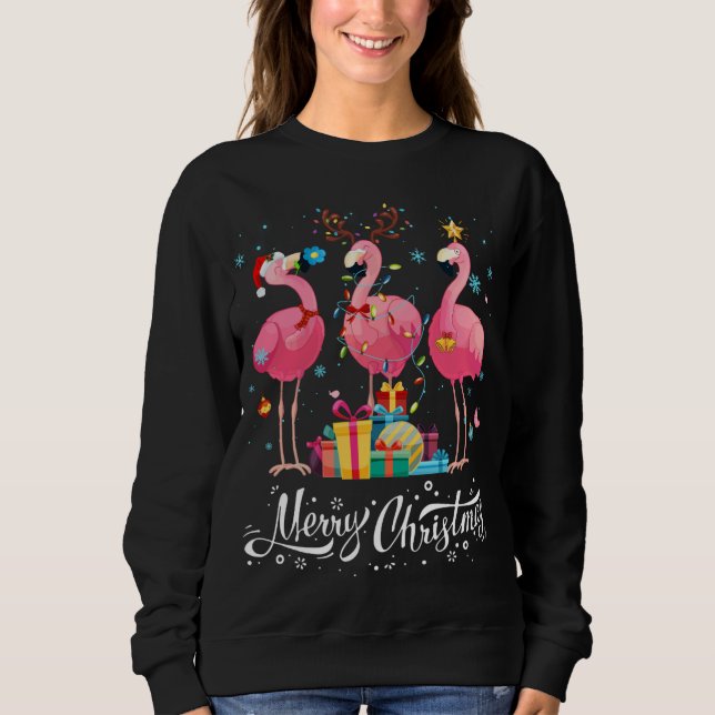 Funny Flamingo ilumina Santa Hat Sweater Xmas Tree (Anverso)