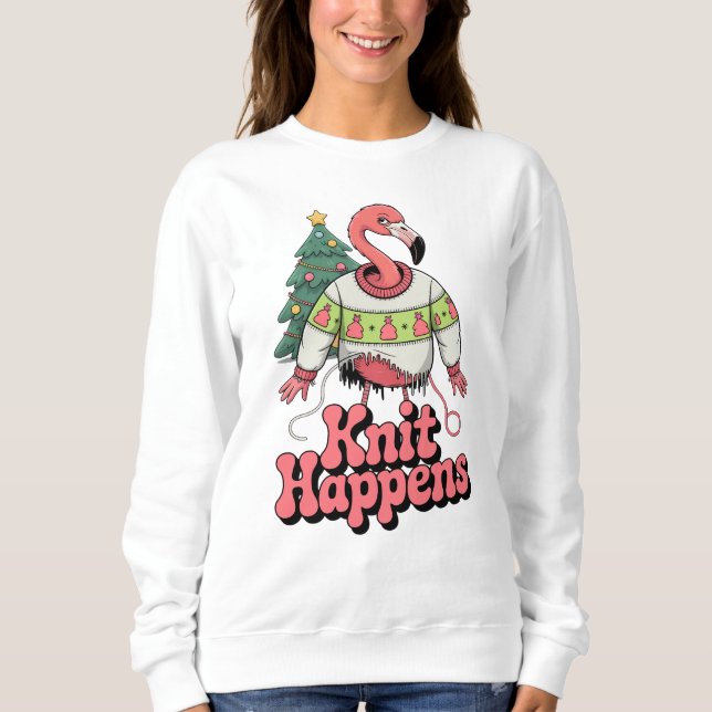 Funny Flamingo Knit Sucede Navidades Feo Sweater (Anverso)