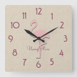 Funny Flamingo Rosa Añadir nombre reloj de pared