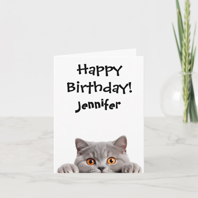 Funny Fluffy Cat Birthday Tarjeta de felicitación  (Anverso)