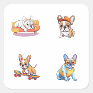 Funny French Bulldog 4 Pegatinas Pack