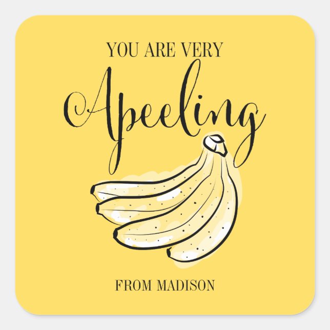 Funny Fruit Pun Apeeling Banana Valentine Pegatina (Anverso)