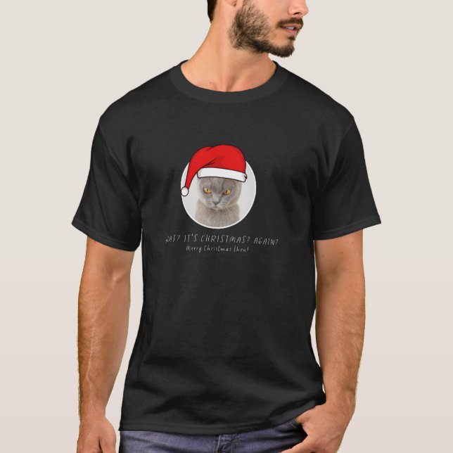 Funny Gato Navidades Larga Manga Camiseta (Anverso)