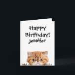 Funny Ginger Cat Birthday Tarjeta de felicitación<br><div class="desc">Tarjeta de cumpleaños para los amantes del gato. Graciosa tarjeta de cumpleaños temática animal con un gato encorvado. ¡Diviértete tanto como tu gato en tu cumpleaños! Personalice esta tarjeta en su contenido de Hearts.</div>
