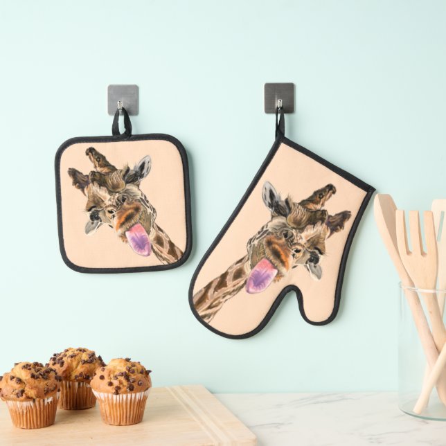Funny Giraffe Oven Mitt & Pot Holder Set (Insitu (colgante))