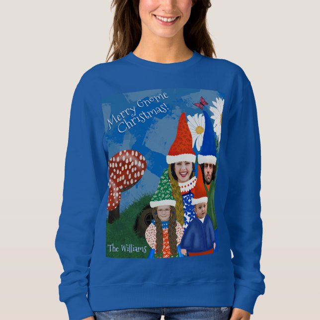 Funny Gnome Family Photo Ugly Navidades Sweater (Anverso)