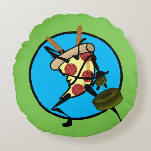 FUNNY GRÁFICO NINJA PIZZA COJÍN DECORATIVO REDONDO