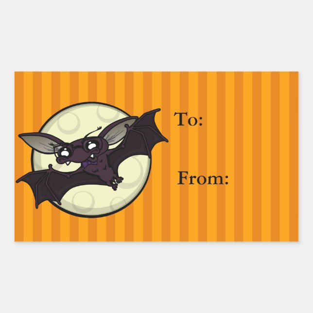FUNNY HALLOWEEN BAT RECTANGLE GIFT PEGATINAS (Anverso)