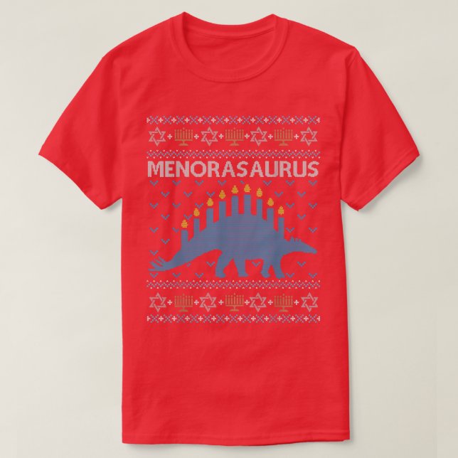 Funny Hanukkah Sweater Dinosaur Menorah Dino (Diseño del anverso)