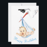 Funny Happy Birthday Card Stork llevando al bebé<br><div class="desc">Tarjetas de cumpleaños felices - Stork Cargar bebé Funny MGNED Diseño de pintura - Personalizable - o Agregar su texto / nombre</div>