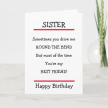 Funny Hermana Mejor Amigo Verse Tarjeta de Cumplea