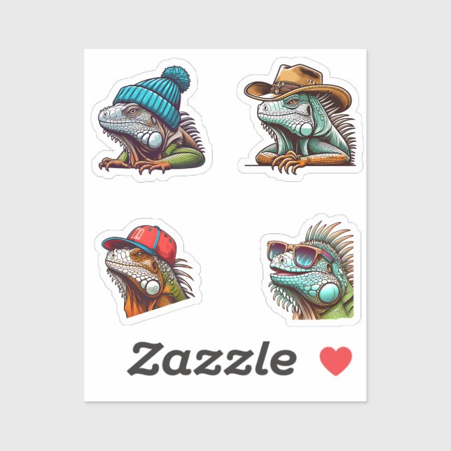 Funny Iguana Personalizado Art 4 Pegatinas Pack (Hoja)