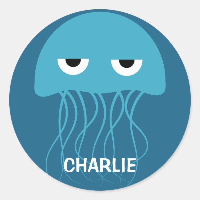 Funny Jellyfish pegatinas de nombres personalizado (Anverso)