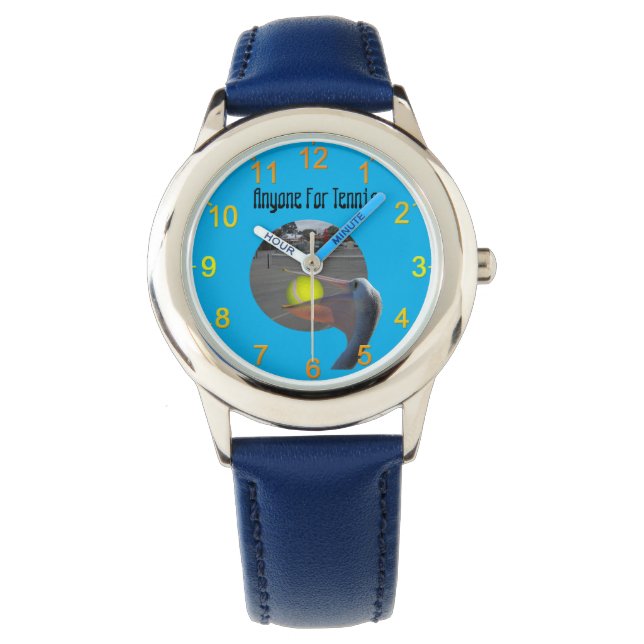 Funny jugador de tenis pelicano, reloj de cuero in (Anverso)