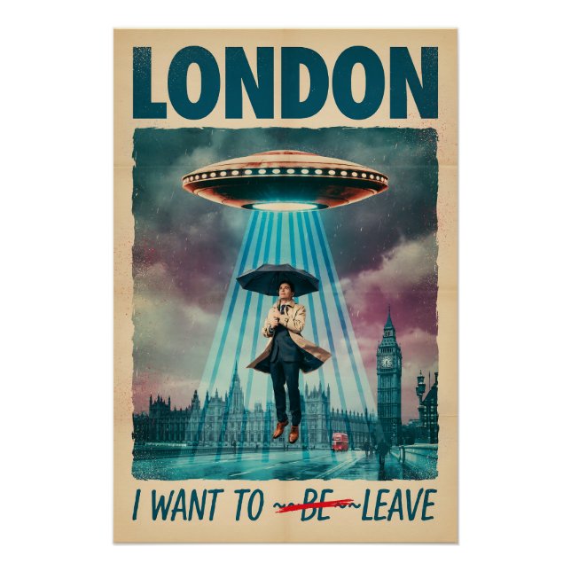 Funny London Alien Abduction Retro Sci-Fi Poster (Anverso)