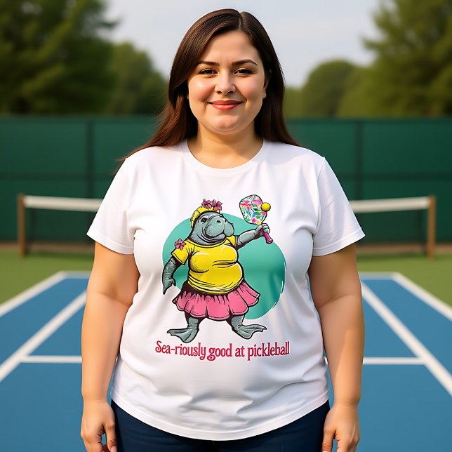Funny Manatee Pickleball (Funny Manatee Pickleball Plus Size T-Shirt, custom text)