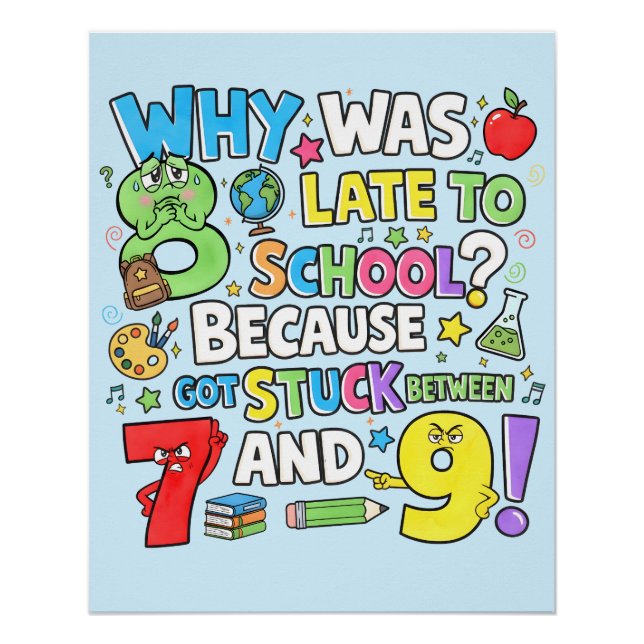 Funny Maths Poster for Kids UK Classroom Numbers  (Anverso)