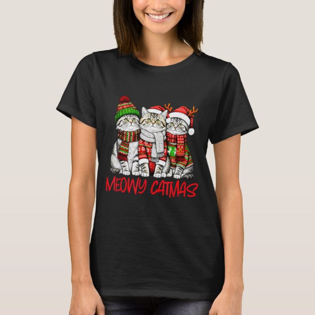 Funny Meowy Catmas Christmas Cats Ugly Sweater Gra (Anverso)