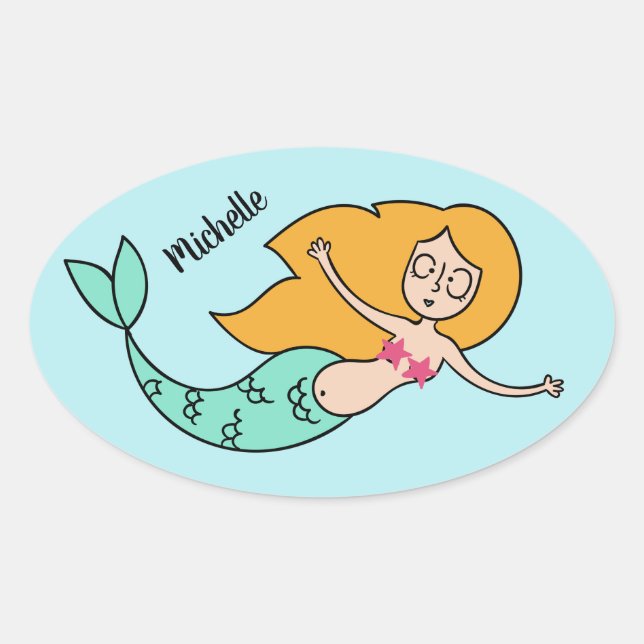 Funny Mermaid pegatinas de nombres personalizados (Anverso)