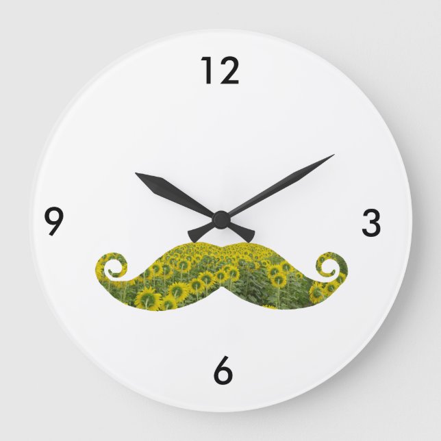 Funny Mustache Floral Redondo (grande) reloj de pa (Anverso)