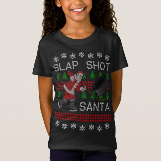 Funny Navidades de hockey Santa Ugly Sweater (Anverso)