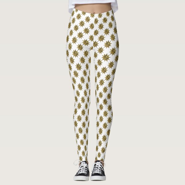 Funny Navidades Stars Gold White Leggings (Anverso)