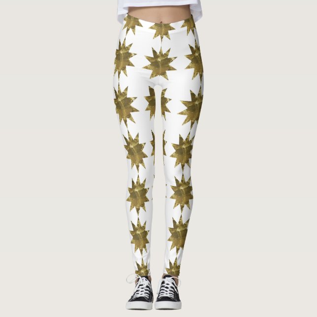 Funny Navidades Stars Gold White Leggings (Anverso)