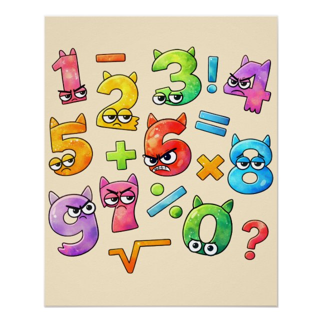 Funny Numbers Maths Poster for Kids UK Classroom (Anverso)